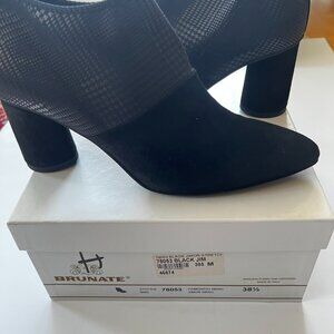 Brunate Black Suede/Checkered black and metallic Ankle Bootie Sz 38.5M (US 8)
